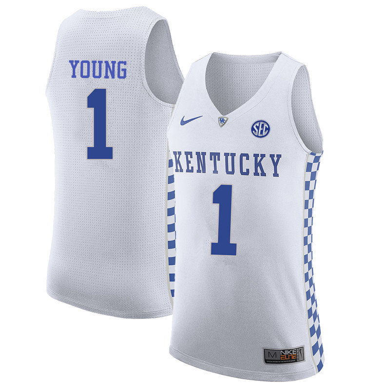 Men Kentucky Wildcats #1 James Young College Basketball Jerseys-White - Click Image to Close